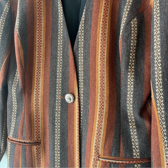 Wallis vintage one button retro western boho chic striped blazer women’s size 10 - Picture 5 of 11